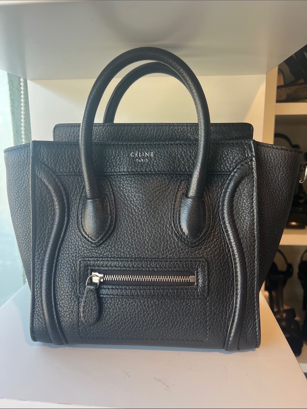 Celine Black Pebbled Leather Mini nano Tote